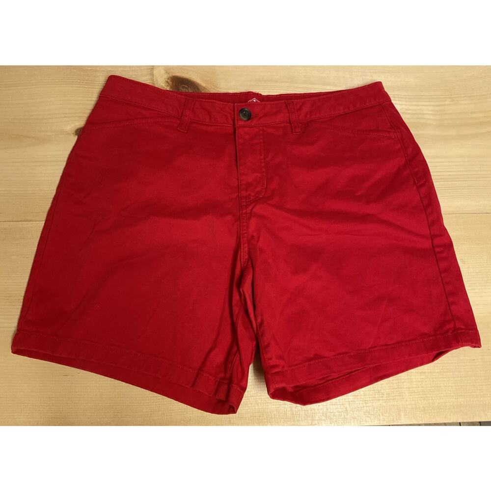 St. Johns Bay Short Womens 14 7" Shorts RED Chino Walking Flat Front Summer